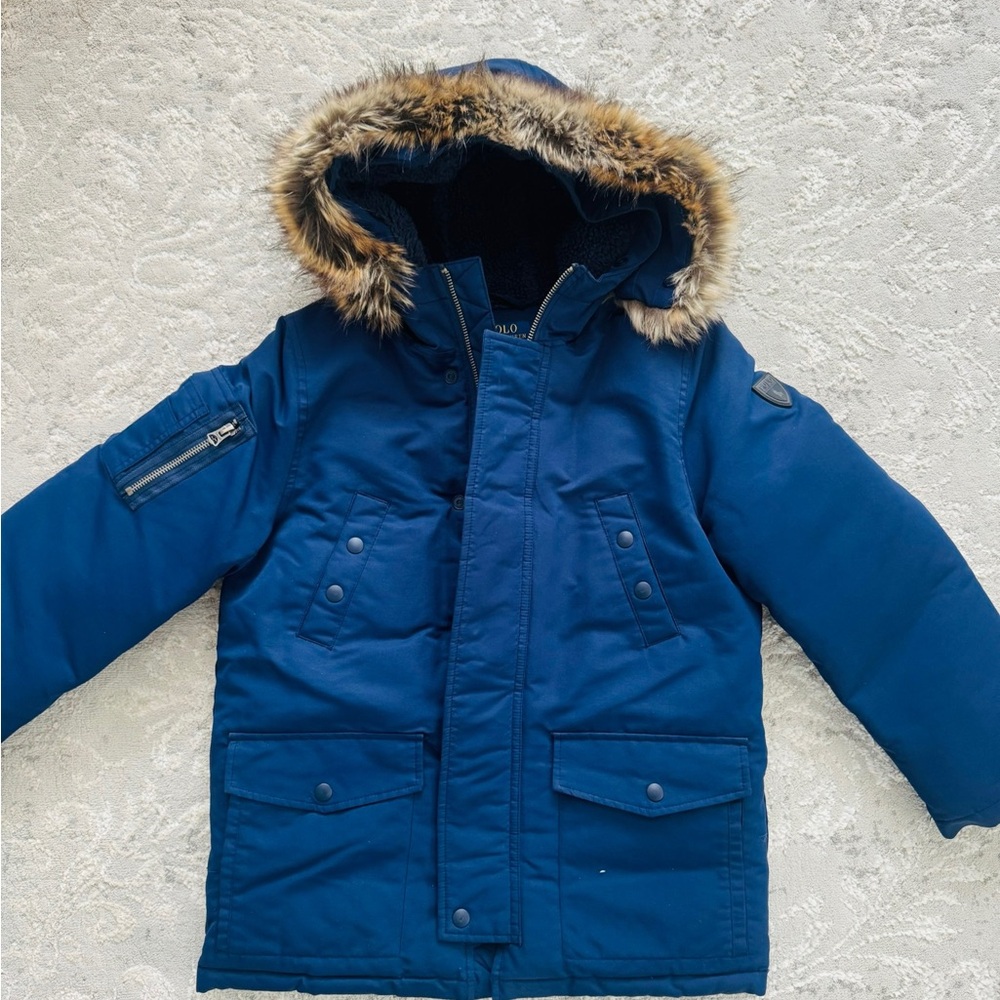 Polo by Ralph Lauren Blue Kids Jacket with Fur Trim